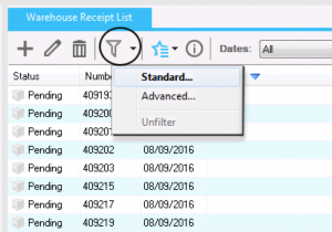 Warehouse Receipt List in Magaya Supply Chain